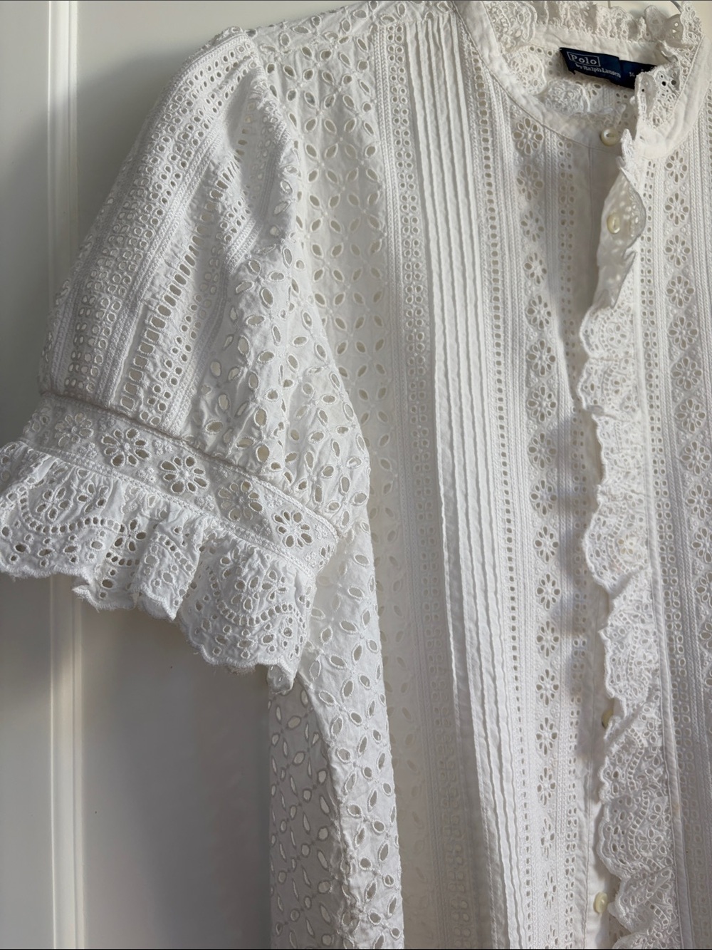 Polo by Ralph Lauren White Eyelet Ruffle Front Blouse nwot - Picture 16 of 17
